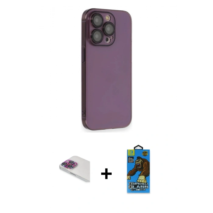 MARSİLYAN™- iPhone 13 Pro Max Kılıf Siluet Minimal Özel Seri - Siyah 18D Cam Ekran Koruyucu + Pers Alüminyum Kamera Lens - GI