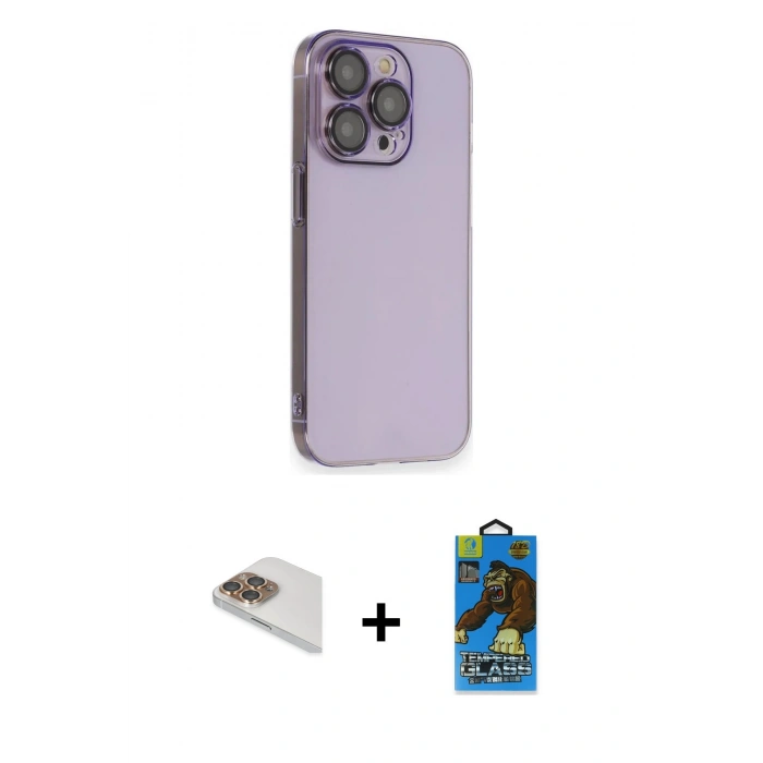 MARSİLYAN™- iPhone 13 Pro Max Kılıf Siluet Minimal Özel Seri - Siyah 18D Cam Ekran Koruyucu + Pers Alüminyum Kamera Lens - GD