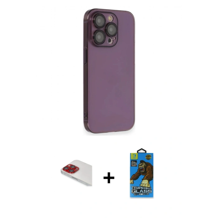 MARSİLYAN™- iPhone 13 Pro Max Kılıf Siluet Minimal Özel Seri - Siyah 18D Cam Ekran Koruyucu + Pers Alüminyum Kamera Lens - KI
