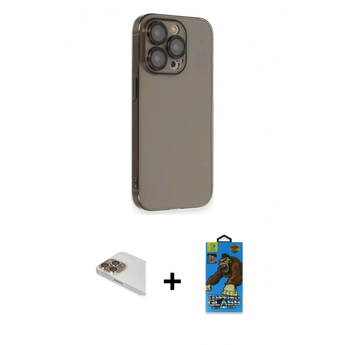MARSİLYAN™- iPhone 13 Pro Max Kılıf Siluet Minimal Özel Seri - Siyah 18D Cam Ekran Koruyucu + Pers Alüminyum Kamera Lens - GD