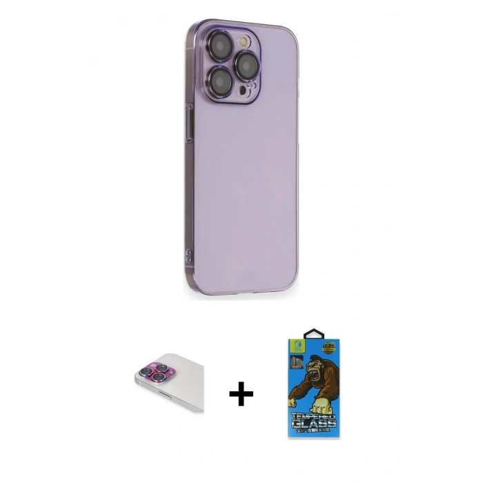 MARSİLYAN™- iPhone 13 Pro Max Kılıf Siluet Minimal Özel Seri - Siyah 18D Cam Ekran Koruyucu + Pers Alüminyum Kamera Lens - GI