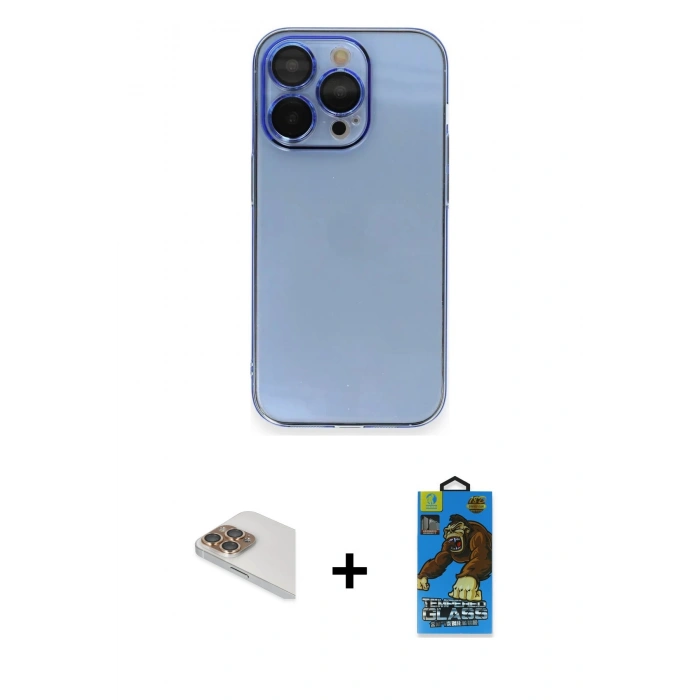 MARSİLYAN™- iPhone 13 Pro Max Kılıf Siluet Minimal Özel Seri - Siyah 18D Cam Ekran Koruyucu + Pers Alüminyum Kamera Lens - GD