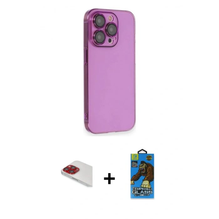MARSİLYAN™- iPhone 13 Pro Max Kılıf Siluet Minimal Özel Seri - Siyah 18D Cam Ekran Koruyucu + Pers Alüminyum Kamera Lens - KI