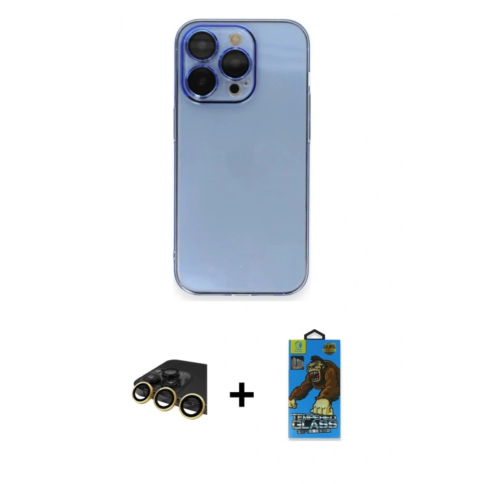 MARSİLYAN™- iPhone 13 Pro Max Kılıf Siluet Minimal Özel Seri - Siyah 18D Cam Ekran Koruyucu + Raze Metal Kamera Lens - GD