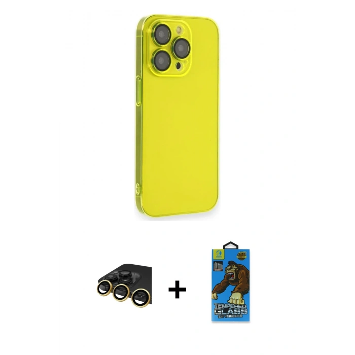 MARSİLYAN™- iPhone 13 Pro Max Kılıf Siluet Minimal Özel Seri - Siyah 18D Cam Ekran Koruyucu + Raze Metal Kamera Lens - GD