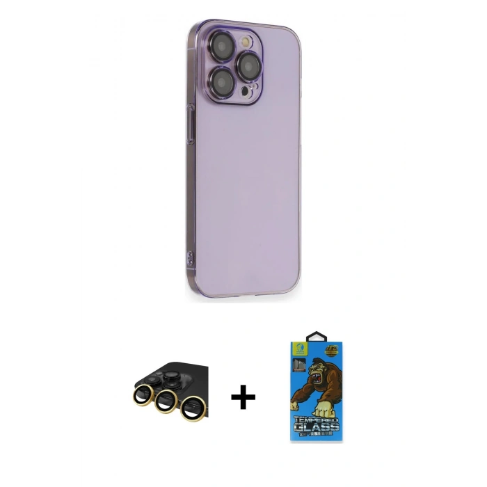 MARSİLYAN™- iPhone 13 Pro Max Kılıf Siluet Minimal Özel Seri - Siyah 18D Cam Ekran Koruyucu + Raze Metal Kamera Lens - GD