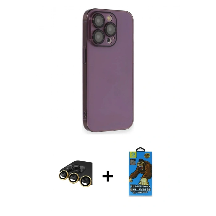 MARSİLYAN™- iPhone 13 Pro Max Kılıf Siluet Minimal Özel Seri - Siyah 18D Cam Ekran Koruyucu + Raze Metal Kamera Lens - GD