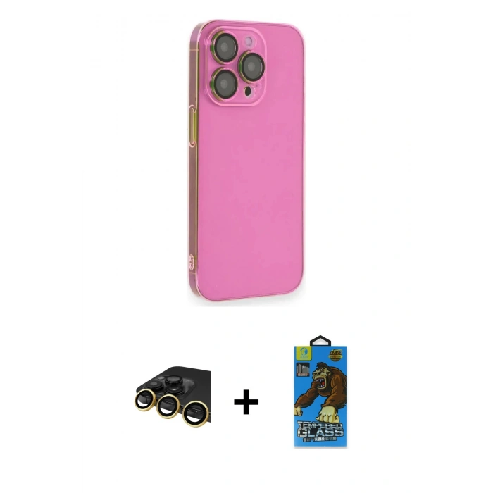 MARSİLYAN™- iPhone 13 Pro Max Kılıf Siluet Minimal Özel Seri - Siyah 18D Cam Ekran Koruyucu + Raze Metal Kamera Lens - GD