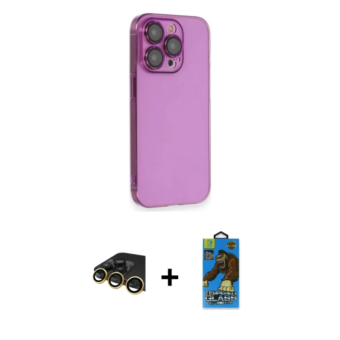 MARSİLYAN™- iPhone 13 Pro Max Kılıf Siluet Minimal Özel Seri - Siyah 18D Cam Ekran Koruyucu + Raze Metal Kamera Lens - GD