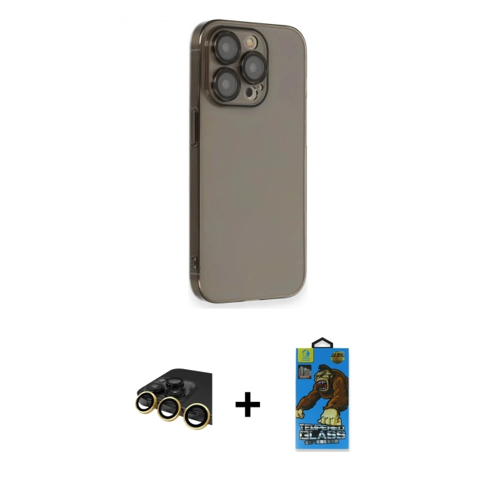 MARSİLYAN™- iPhone 13 Pro Max Kılıf Siluet Minimal Özel Seri - Siyah 18D Cam Ekran Koruyucu + Raze Metal Kamera Lens - GD