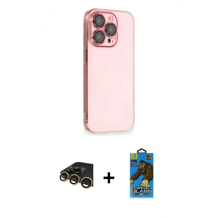 MARSİLYAN™- iPhone 13 Pro Max Kılıf Siluet Minimal Özel Seri - Siyah 18D Cam Ekran Koruyucu + Raze Metal Kamera Lens - GD
