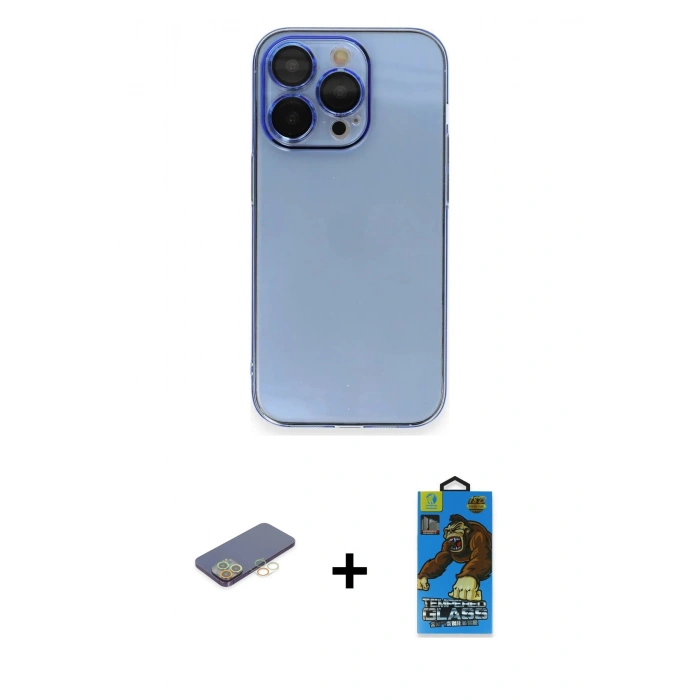 MARSİLYAN™- iPhone 13 Pro Max Kılıf Siluet Minimal Özel Seri - Siyah 18D Cam Ekran Koruyucu + Renkli Kamera Lens Koruma Cam - SI