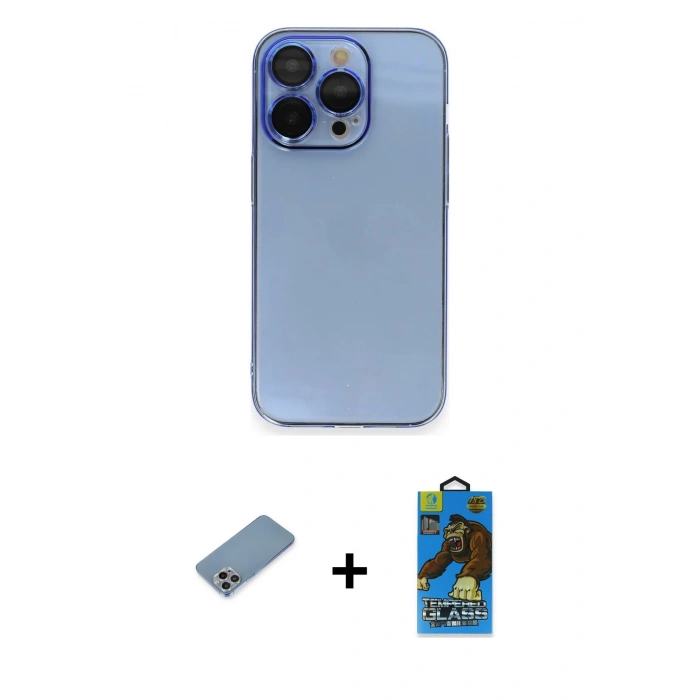 MARSİLYAN™- iPhone 13 Pro Max Kılıf Siluet Minimal Özel Seri - Siyah 18D Cam Ekran Koruyucu + Shine Kamera Lens Koruma Cam - GI