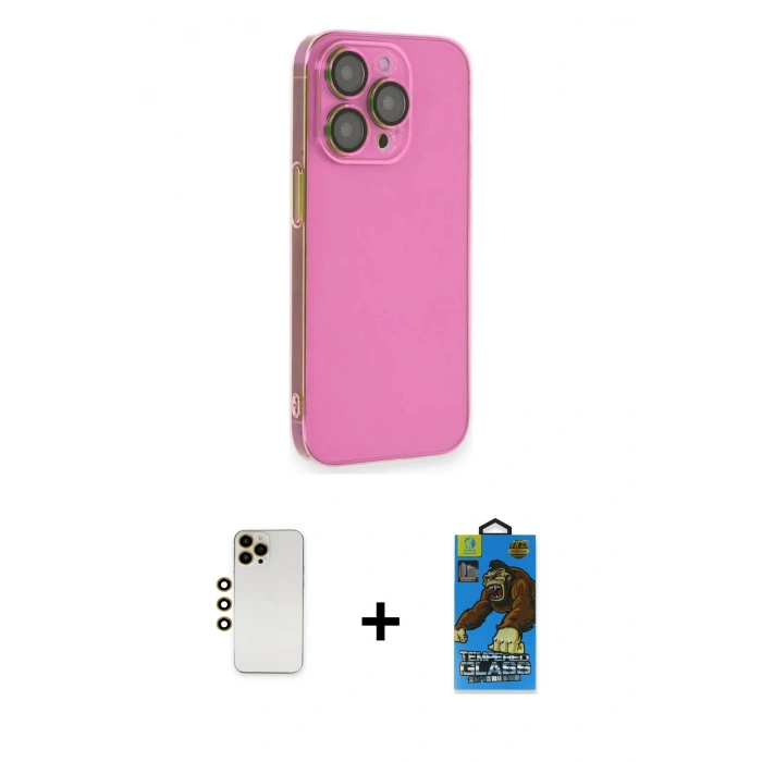 MARSİLYAN™- iPhone 13 Pro Max Kılıf Siluet Minimal Özel Seri - Siyah 18D Cam Ekran Koruyucu + Shine Kamera Lens - GD