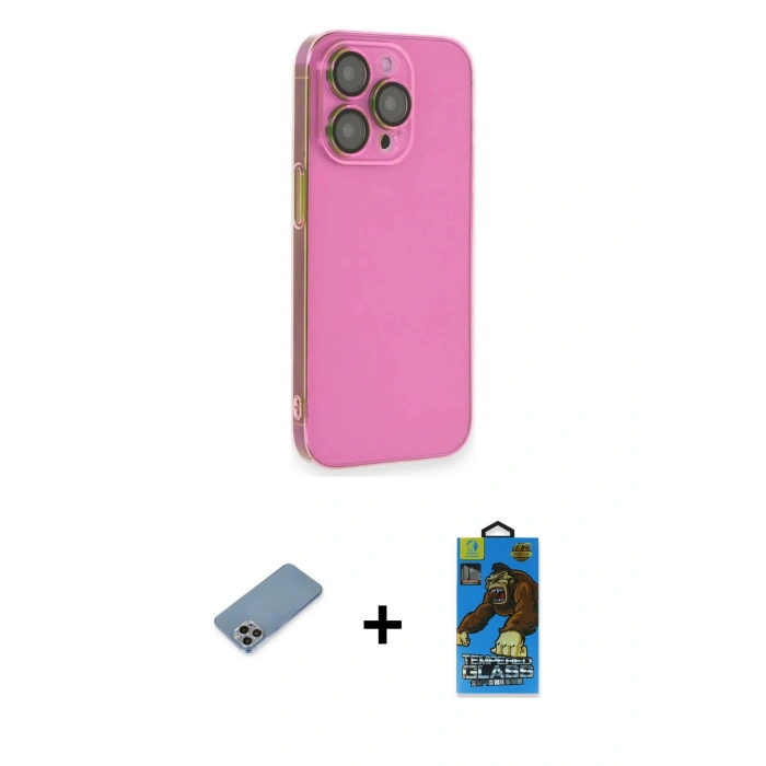 MARSİLYAN™- iPhone 13 Pro Max Kılıf Siluet Minimal Özel Seri - Siyah 18D Cam Ekran Koruyucu + Shine Kamera Lens Koruma Cam - GI