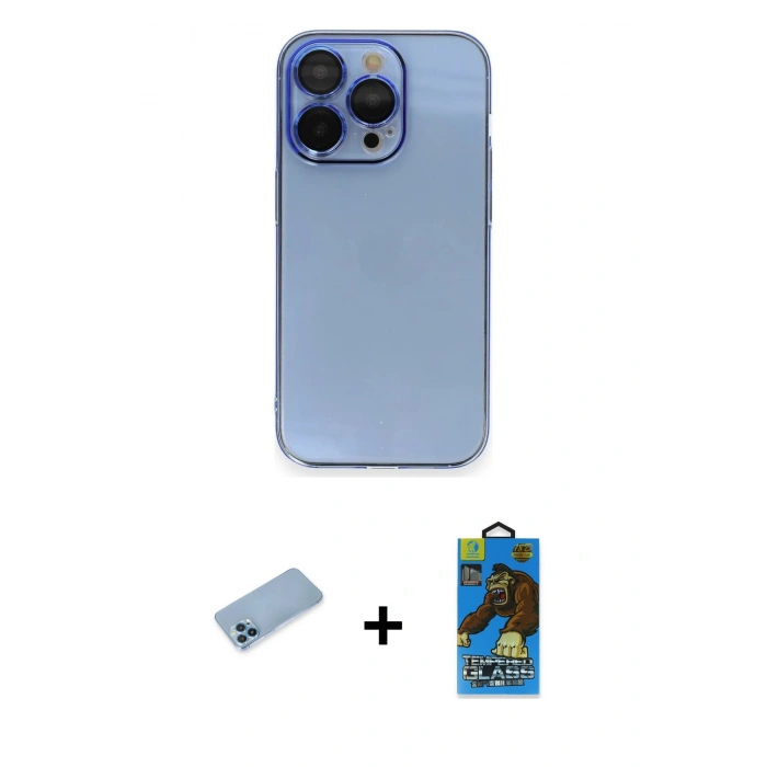 MARSİLYAN™- iPhone 13 Pro Max Kılıf Siluet Minimal Özel Seri - Siyah 18D Cam Ekran Koruyucu + Shine Kamera Lens Koruma Cam - MI