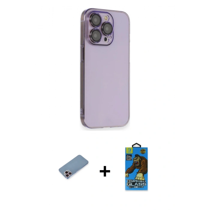 MARSİLYAN™- iPhone 13 Pro Max Kılıf Siluet Minimal Özel Seri - Siyah 18D Cam Ekran Koruyucu + Shine Kamera Lens Koruma Cam - PE
