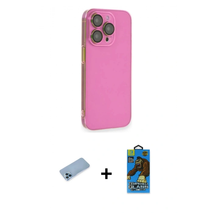 MARSİLYAN™- iPhone 13 Pro Max Kılıf Siluet Minimal Özel Seri - Siyah 18D Cam Ekran Koruyucu + Shine Kamera Lens Koruma Cam - MI