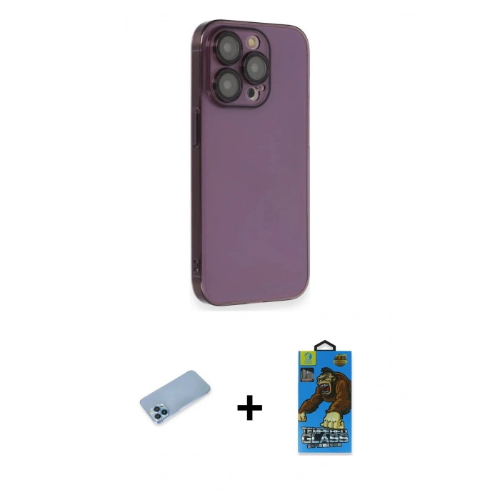 MARSİLYAN™- iPhone 13 Pro Max Kılıf Siluet Minimal Özel Seri - Siyah 18D Cam Ekran Koruyucu + Shine Kamera Lens Koruma Cam - MI