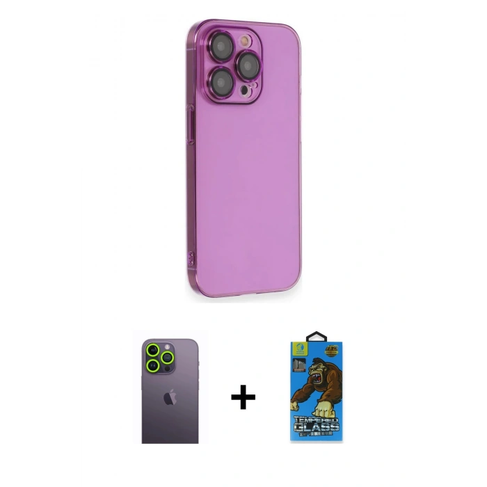 MARSİLYAN™- iPhone 13 Pro Max Kılıf Siluet Minimal Özel Seri - Siyah 18D Cam Ekran Koruyucu + Neon Fosforlu Kamera Lens - YL