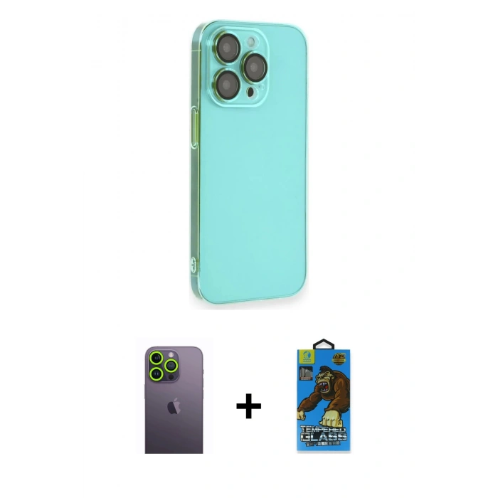 MARSİLYAN™- iPhone 13 Pro Max Kılıf Siluet Minimal Özel Seri - Siyah 18D Cam Ekran Koruyucu + Neon Fosforlu Kamera Lens - YL