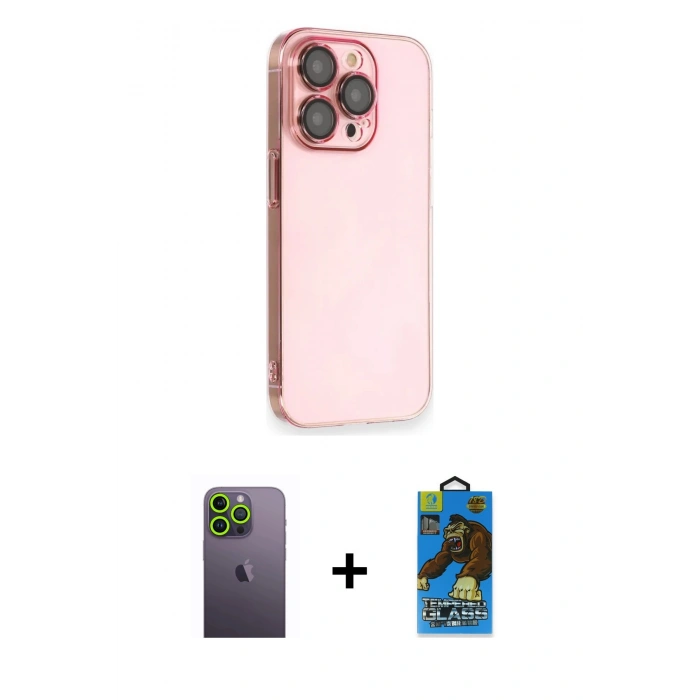 MARSİLYAN™- iPhone 13 Pro Max Kılıf Siluet Minimal Özel Seri - Siyah 18D Cam Ekran Koruyucu + Neon Fosforlu Kamera Lens - YL