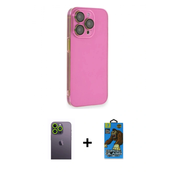 MARSİLYAN™- iPhone 13 Pro Max Kılıf Siluet Minimal Özel Seri - Siyah 18D Cam Ekran Koruyucu + Neon Fosforlu Kamera Lens - YL