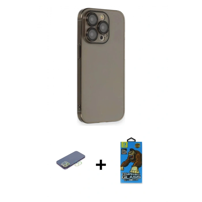 MARSİLYAN™- iPhone 13 Pro Max Kılıf Siluet Minimal Özel Seri - Siyah 18D Cam Ekran Koruyucu + Yeşil Renkli Kamera Lens Koruma Cam