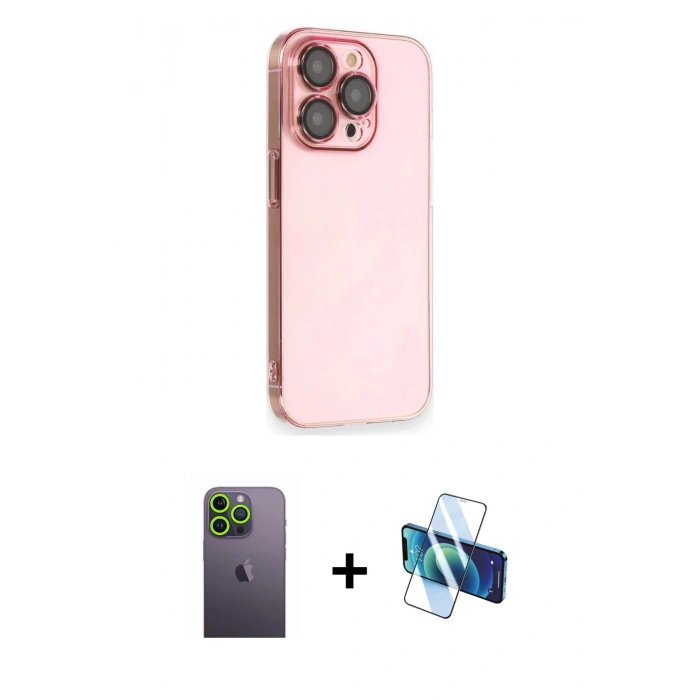 MARSİLYAN™- iPhone 13 Pro Max Kılıf Siluet Minimal Özel Seri - Siyah 3D Antistatik Cam Ekran Koruyucu + Neon Fosforlu Kamera Lens - YL