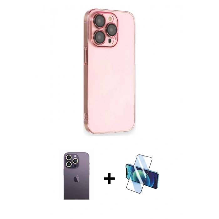 MARSİLYAN™- iPhone 13 Pro Max Kılıf Siluet Minimal Özel Seri - Siyah 3D Antistatik Cam Ekran Koruyucu + Neon Fosforlu Kamera Lens - BZ