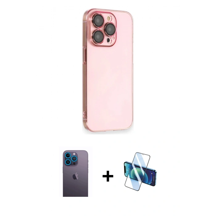 MARSİLYAN™- iPhone 13 Pro Max Kılıf Siluet Minimal Özel Seri - Siyah 3D Antistatik Cam Ekran Koruyucu + Neon Fosforlu Kamera Lens - MI