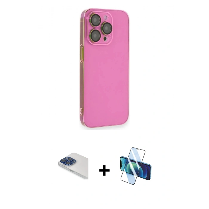 MARSİLYAN™- iPhone 13 Pro Max Kılıf Siluet Minimal Özel Seri - Siyah 3D Antistatik Cam Ekran Koruyucu + Pers Alüminyum Kamera Lens - LT