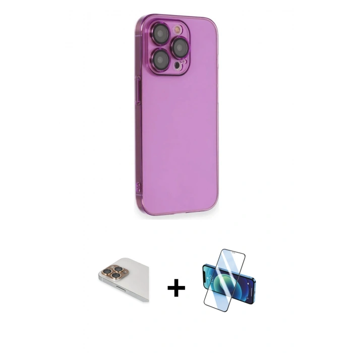 MARSİLYAN™- iPhone 13 Pro Max Kılıf Siluet Minimal Özel Seri - Siyah 3D Antistatik Cam Ekran Koruyucu + Pers Alüminyum Kamera Lens - GD