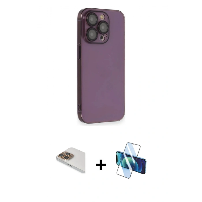 MARSİLYAN™- iPhone 13 Pro Max Kılıf Siluet Minimal Özel Seri - Siyah 3D Antistatik Cam Ekran Koruyucu + Pers Alüminyum Kamera Lens - GD