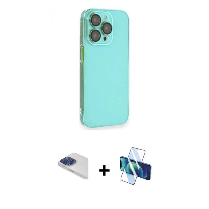 MARSİLYAN™- iPhone 13 Pro Max Kılıf Siluet Minimal Özel Seri - Siyah 3D Antistatik Cam Ekran Koruyucu + Pers Alüminyum Kamera Lens - LT