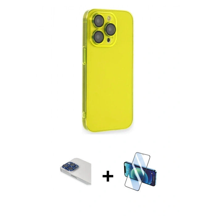 MARSİLYAN™- iPhone 13 Pro Max Kılıf Siluet Minimal Özel Seri - Siyah 3D Antistatik Cam Ekran Koruyucu + Pers Alüminyum Kamera Lens - LT