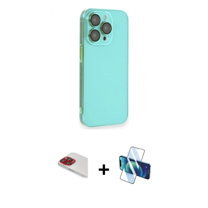 MARSİLYAN™- iPhone 13 Pro Max Kılıf Siluet Minimal Özel Seri - Siyah 3D Antistatik Cam Ekran Koruyucu + Pers Alüminyum Kamera Lens - KI