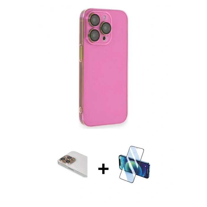 MARSİLYAN™- iPhone 13 Pro Max Kılıf Siluet Minimal Özel Seri - Siyah 3D Antistatik Cam Ekran Koruyucu + Pers Alüminyum Kamera Lens - GD