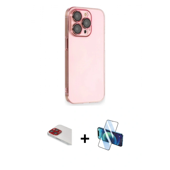 MARSİLYAN™- iPhone 13 Pro Max Kılıf Siluet Minimal Özel Seri - Siyah 3D Antistatik Cam Ekran Koruyucu + Pers Alüminyum Kamera Lens - KI