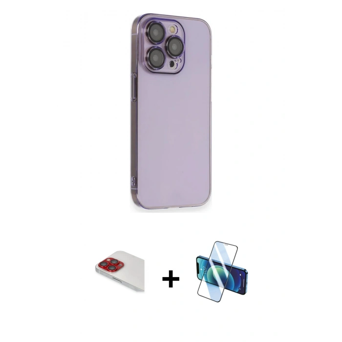 MARSİLYAN™- iPhone 13 Pro Max Kılıf Siluet Minimal Özel Seri - Siyah 3D Antistatik Cam Ekran Koruyucu + Pers Alüminyum Kamera Lens - KI