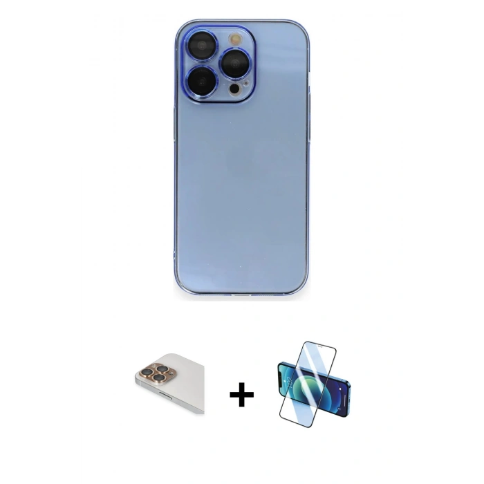 MARSİLYAN™- iPhone 13 Pro Max Kılıf Siluet Minimal Özel Seri - Siyah 3D Antistatik Cam Ekran Koruyucu + Pers Alüminyum Kamera Lens - GD