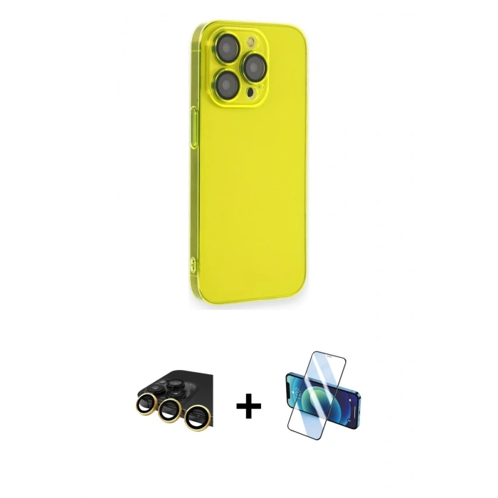MARSİLYAN™- iPhone 13 Pro Max Kılıf Siluet Minimal Özel Seri - Siyah 3D Antistatik Cam Ekran Koruyucu + Raze Metal Kamera Lens - GD