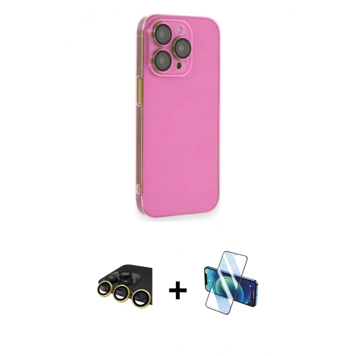MARSİLYAN™- iPhone 13 Pro Max Kılıf Siluet Minimal Özel Seri - Siyah 3D Antistatik Cam Ekran Koruyucu + Raze Metal Kamera Lens - GD