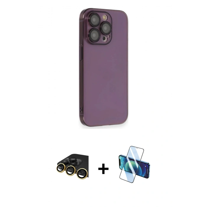 MARSİLYAN™- iPhone 13 Pro Max Kılıf Siluet Minimal Özel Seri - Siyah 3D Antistatik Cam Ekran Koruyucu + Raze Metal Kamera Lens - GD