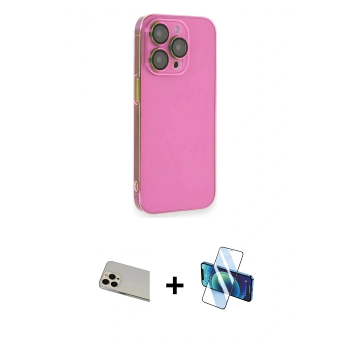 MARSİLYAN™- iPhone 13 Pro Max Kılıf Siluet Minimal Özel Seri - Siyah 3D Antistatik Cam Ekran Koruyucu + Rainbow Kamera Lens Koruma Cam - REGD