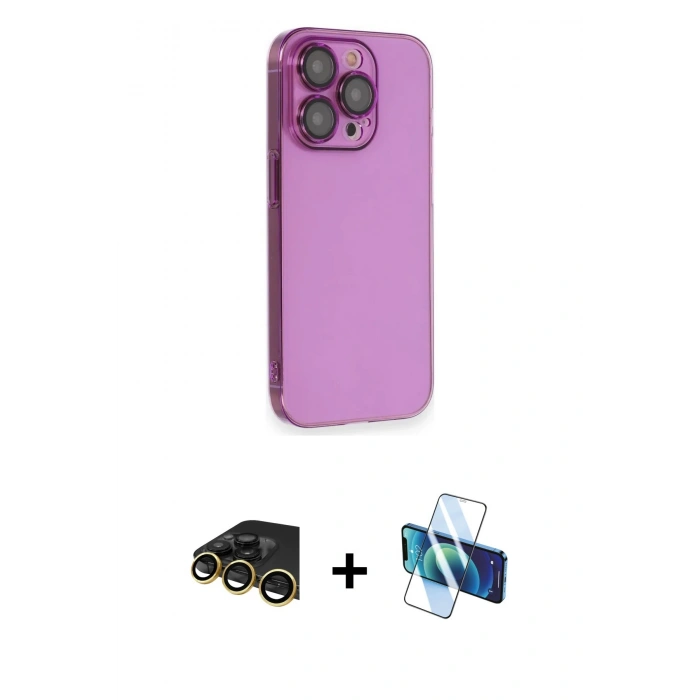 MARSİLYAN™- iPhone 13 Pro Max Kılıf Siluet Minimal Özel Seri - Siyah 3D Antistatik Cam Ekran Koruyucu + Raze Metal Kamera Lens - GD