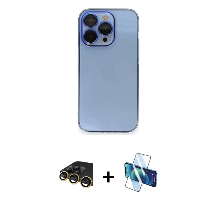 MARSİLYAN™- iPhone 13 Pro Max Kılıf Siluet Minimal Özel Seri - Siyah 3D Antistatik Cam Ekran Koruyucu + Raze Metal Kamera Lens - GD