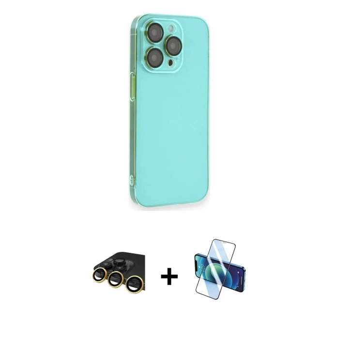 MARSİLYAN™- iPhone 13 Pro Max Kılıf Siluet Minimal Özel Seri - Siyah 3D Antistatik Cam Ekran Koruyucu + Raze Metal Kamera Lens - GD