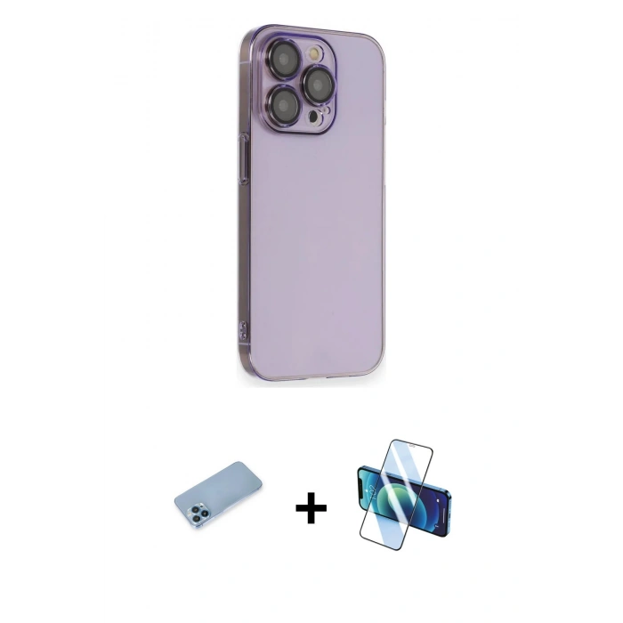 MARSİLYAN™- iPhone 13 Pro Max Kılıf Siluet Minimal Özel Seri - Siyah 3D Antistatik Cam Ekran Koruyucu + Shine Kamera Lens Koruma Cam - MI