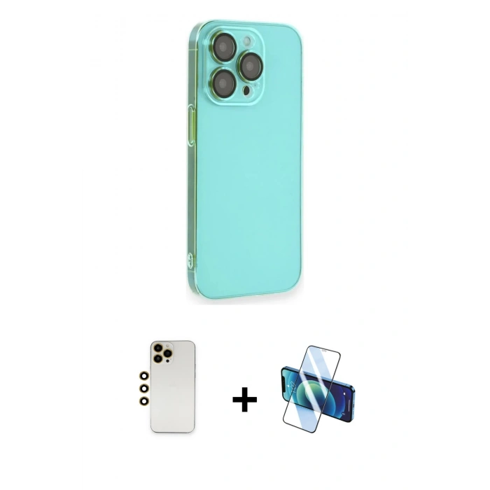 MARSİLYAN™- iPhone 13 Pro Max Kılıf Siluet Minimal Özel Seri - Siyah 3D Antistatik Cam Ekran Koruyucu + Shine Kamera Lens - GD